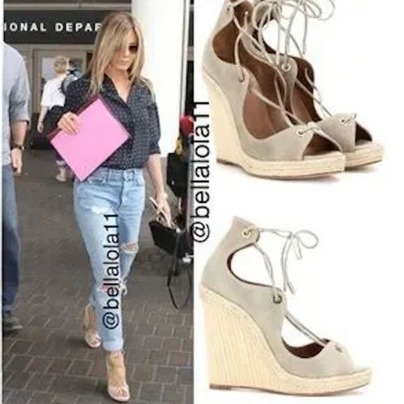 Aquazzura Tan Espadrille Wedges with Ankle Strap - TANGO LACE UP WEDGE - Picture 1 of 6